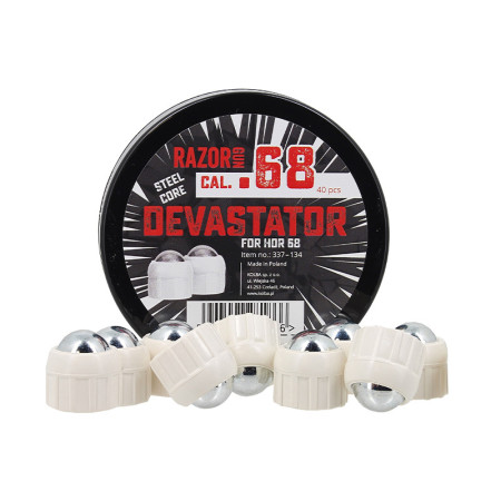 40 Billes acier Devastator calibre .68 blanches de chez Razor Gun