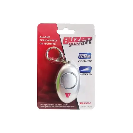 Alarme porte-clés VPROTEC chromée avec LED 120 dB